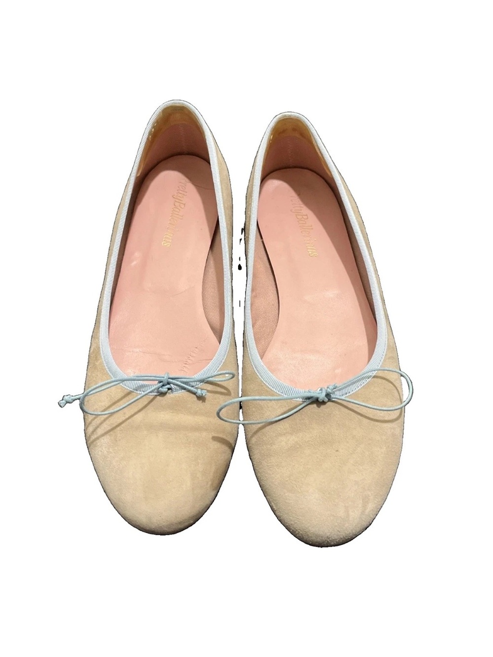 Pretty Ballerinas Beige Suede Flats with Light Blue Trim Sz 39 us 8